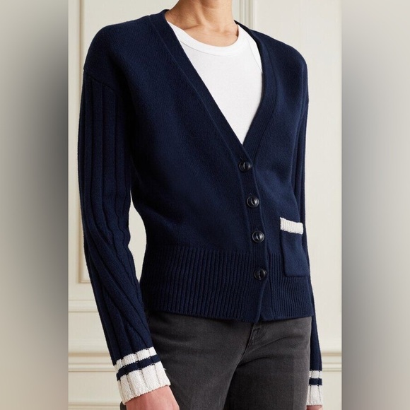 RAG & BONE Navy White Serena Button Front V-Neck Cardigan Sweater Women’s XS - Picture 1 of 16
